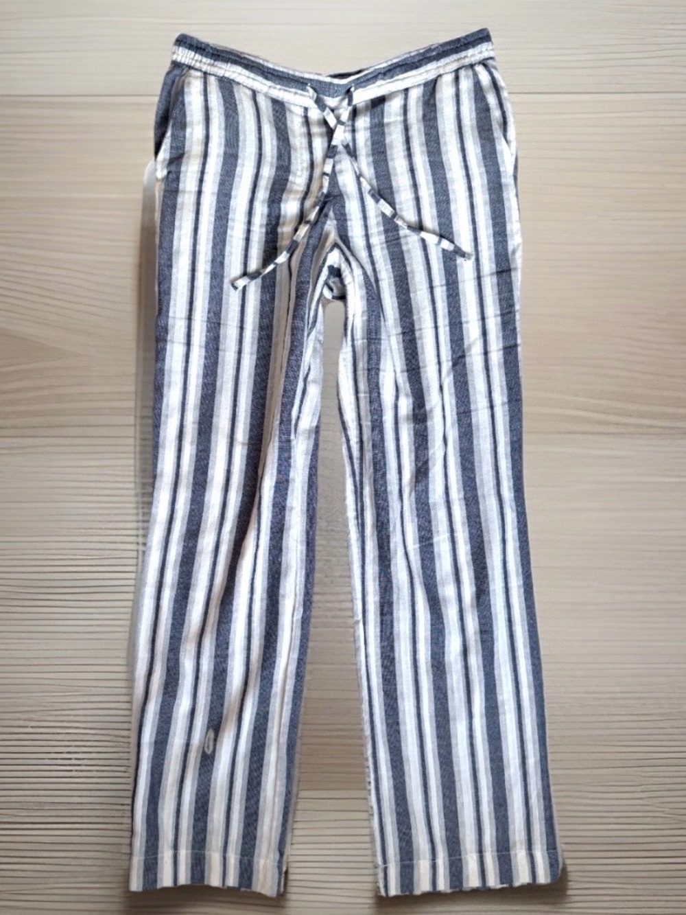 Women’s Wide Leg Pants size 6 White, Blue, Striped Cotton Beach Resort Boho